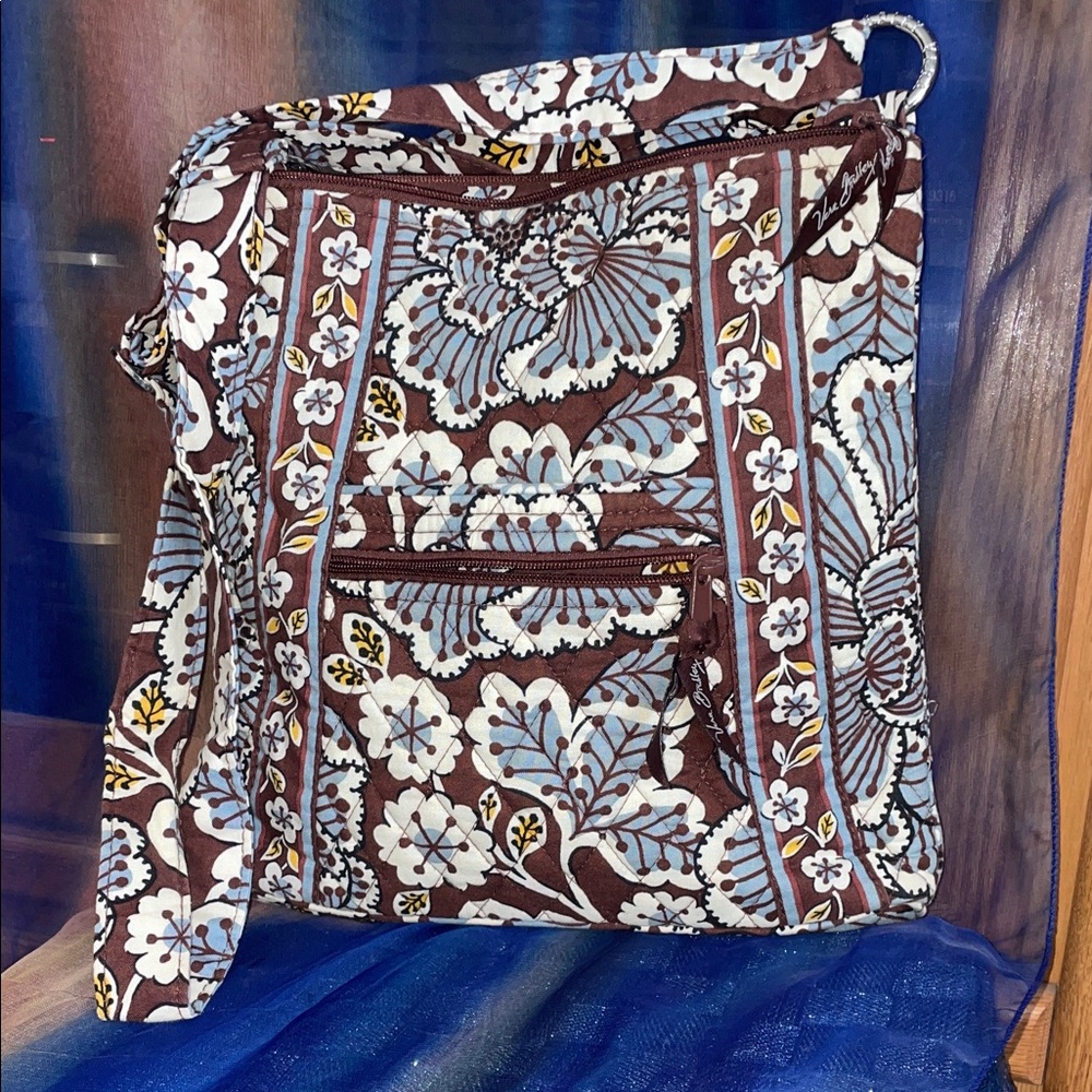 Vera Bradley Blue and Brown Floral Crossbody Bag